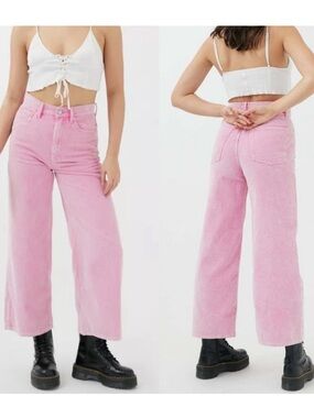 BDG Urban Outfitters pink high waist wide leg corduroy pants